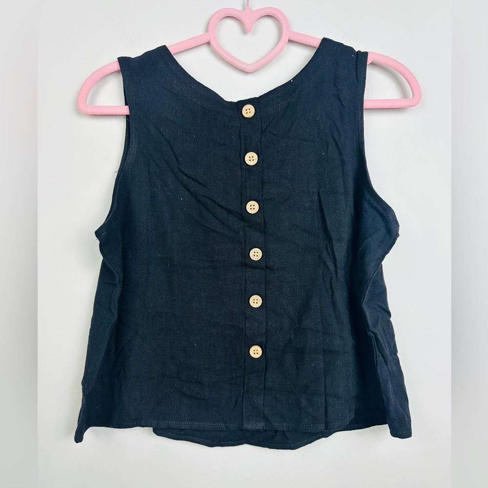 Anrabess NWT Black Sleeveless Button-Up Linen Blouse Size Medium